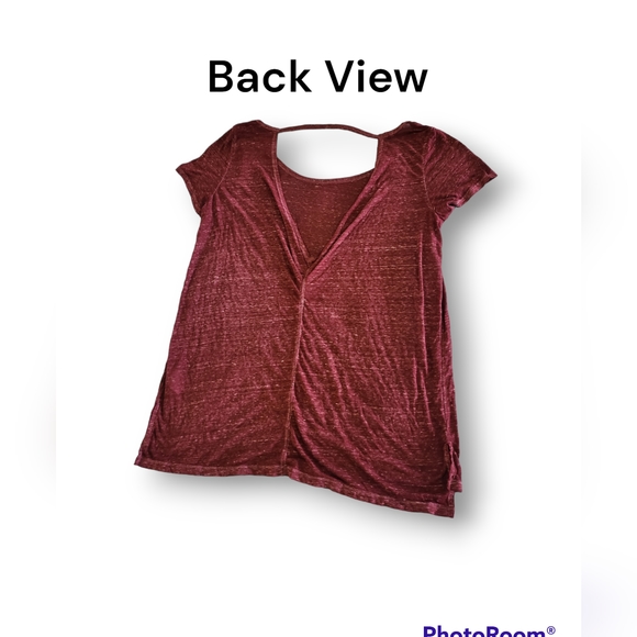 🌿American Eagle Distressed High-Low Maroon Pocket Tee Medium - Picture 4 of 10